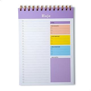 Planner Diário Vertical com Espiral, Bloco de Notas com Checklist, 50 Folhas, Seções para Data, Prioridades, Anotações e Planejamento (Lilás)