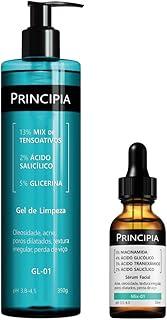 Principia Kit Anti-acne com um gel de limpeza com 2% de ácido salicílico e 5% de glicerina e um sérum com mix de quatro ativos com alta eficácia na melhora da acne e controle da oleosidade da pele.