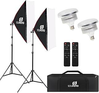 SOU FOTO Kit de Iluminação Softbox Duplo Profissional Completo Para Foto e Video | Softbox 50x70cm, Lâmpada Dimerizável 85w Com Controle Remoto, Tripé de Iluminação