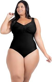 Maiô Feminino Body Plus Size Com Bojo Transpassado Efeito Chapa Barriga Modela Silhueta Alças Largas Alta Sustentação