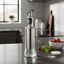 Galheteiro de Vidro e Aço Inox 300ml com Dosador - Tampa Inox, Bico de Precisão e Vedante Antivazamento - Para Azeite e Vinagre