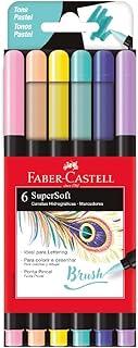 Caneta Ponta Pincel, Faber-Castell, Supersoft Brush, 6 Cores Pastel