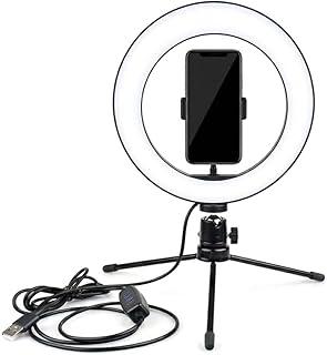Ring Light 6 Polegadas com Tripé e Suporte para Celular 3 Modos de Luz LED, Brilho Ajustável para Foto e Vídeo