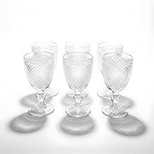 Taças de Vidro com Pé Design Vintage Lapidado Diamante Transparente Conjunto com 6 Peças