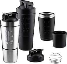 Shaker Coqueteleira 750ml em Aço Inox com Mola Misturadora, Compartimento Extra 200ml e Medidor, Ideal para Whey Protein e Suplementos