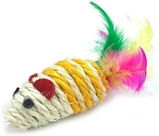 Brinquedo para Gato Ratinho de Sisal com Penas Coloridas, Mordedor Interativo Antiestresse, Estimula Instinto Natural