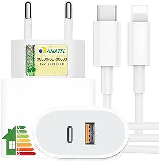 UTBRX Carregador Turbo 40w com Cabo e Fonte Entrada Dupla Carregador Rápido Compatível com i.Phone X Xr SE 11 12 13 14, Conexão Lightning, Bivolt 110/220V - Premium Duo.