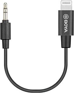 BOYA Adaptador Lightning para 3,5 mm by-K1 (TRS) macho curto Lightning para macho cabo auxiliar de 3,5 mm para microfone TRS/microfone Shotgun/iPhone/iPad
