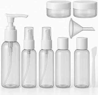 Frascos para Viagem Kit 9 Peças com Estojo Transparente Ideal para Shampoo Condicionador Sabonte Líquido Cremes Hidratante com Funil para Encher Recipientes Cosméticos (Branco)
