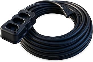 Extensão Elétrica 20 Metros, Bivolt 127V/220V, Cabo PP 2x2,5mm, 3 Tomadas 10A/20A, Preto, Uso Profissional e Residencial Reforçada