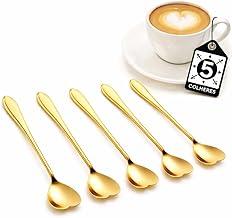 Kit 5 Colheres Coração Douradas em Aço Inoxidável, Design Fofo para Café, Chá e Sobremesa, Ideal para Cozinha e Mesa Posta – Qualidade Premium LNSTORE