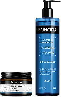 PRINCIPIA, Kit Limpeza e Hidratação, com duas fórmulas: um gel de limpeza com mix de tensoativos + PCA sódio + glicerina e um creme hidratante com glicerina + manteiga de karité + niacinamida