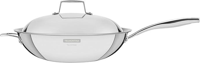 Wok Tramontina Grano em Aço Inox Corpo Triplo com Tampa e Cabo 32 cm 5,2 L