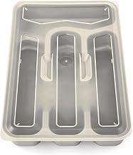 Porta Talheres Com Tampa e Divisórias Organizador Gaveta Cozinha (Cinza Palha, 4 Divisórias)