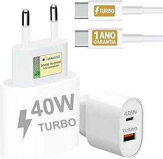 Carregador Turbo 40W Compatível iPhone 17 Air 17 Pro 17 Pro Max 16 16 Pro 16 Pro Max 15 15 Pro 15 Max iPad iOS Cabo USB-C Celular Tipo-C Duas Saídas USB-A Rápida PD Ultra Resistente Original-10CLICK®