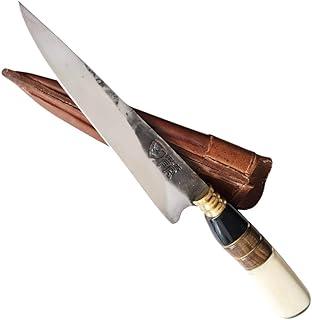 Faca Artesanal FACAS FR Churrasco 7" Aço Carbono 1070 com Cabo de Osso, Madeira e Chifre Bainha de Couro Corte Preciso Produzida no Brasil