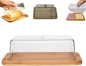 Porta Frios de Bambu com Tampa Acrílica, Ideal para Manteiga, Queijos, Sobremesas – Design Elegante e Moderno – 18,3x11,8x8,5cm