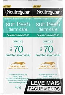 Protetor Solar Facial Para Pele Oleosa Derm Care, FPS 70, Sem Cor, Kit com 2 Unidades de 40g