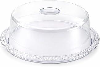 Porta Bolo com Tampa de Acrílico Transparente e Base Trançada Decorada – Boleira Redonda Multiuso para Café da Manhã, Festa e Sobremesas | Tamanho Grande