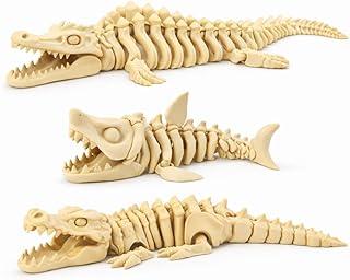 Dinossauros Aquáticos Articulados Toy Art, Miniaturas e Figuras Dino 3D Colecionáveis, Brinquedos, Crocodilo, Megalodonte, Vários Modelos, Criaturas Pré-Históricas, Mosasaurus (KIT 3 COLEÇÃO COMPLETA)