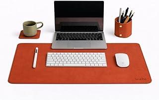 Kit Mousepad Deskpad Grande 70x30cm Premium em Couro Ecológico + Porta Copo e Porta Lápis | Deskpad Antiderrapante para Escritório e Home Office (Terracota)