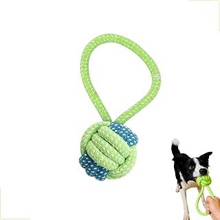 Brinquedo Cachorro Mordedor de Corda com Bola com Alça 18cm – Puxador Resistente – Algodão 100% Natural – Auxilia Higiene Bucal – Ideal para Pequenas e Médias Raças