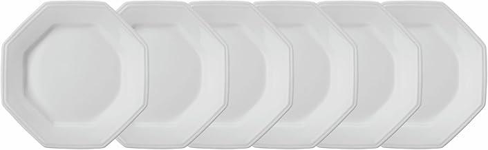 Estojo com 6 Pratos Sobremesa em Porcelana - Octogonal Prisma, Branca - Schmidt