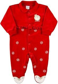 Macacão Bebê Menina Plush Bordado Pinguim - Vermelho