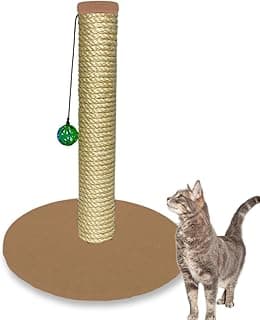 Arranhador Torre para Gatos com Base Estável, Sisal Natural 8mm, Guizo Interativo, Carpete Confortável, 44cm Altura, Moderno (Marrom Claro)