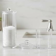 Kit banheiro organizado = Porta Algodão e Cotonete Acrílico Transparente – 2 Peças Organizadoras com Tampa para Banheiro Lavabo ou Penteadeira