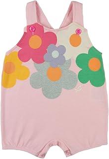 Macacão Bebê Menina Banho de Sol Suedine Sem Manga Silk Screen Flores - Rosa