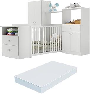 Quarto Infantil com Berço-cômoda e Colchão Incluso Olívia Multimóveis Branco