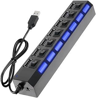 Hub USB 2.0 Com 7 Portas Switch Liga/Desliga LED Indicador Preto e Azul Distribuidor USB Múltiplas Entradas