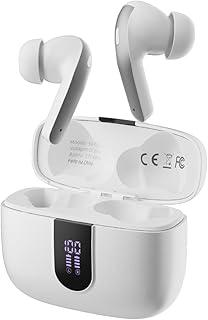 Fone de Ouvido Sem Fio Bluetooth, 40H de Reprodução com Display LED, Intra-Auricular, Cancelamento de Ruído, IPX5, 3 Tamanhos Tampões Ouvido Intercambiáveis, Som Estéreo (Branco)