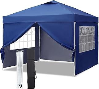 Joyfox Tenda Gazebo 3x3m Sanfonada com 4 Paredes Laterais, Barraca Transformável para 5-6 Pessoas, Toldo Dobrável Impermeável com Proteção UV para Camping, Viagens e Eventos - Azul Marinho