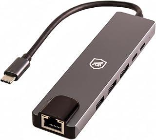 Gshield Adaptador Sinetic Hub Multifuncional 6 em 1 USB-C com Porta de Rede Ethernet RJ45, 2x Tipo-C PD 100W, 2x USB-A 3.0, Saída HDMI 4K para Notebook e PC, Prata