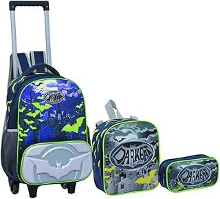 Kit Mochila Bolsa Escolar Rodinha em Gel Meninos Crianças Juvenil com Lancheira Térmica e Estojo (Verde)