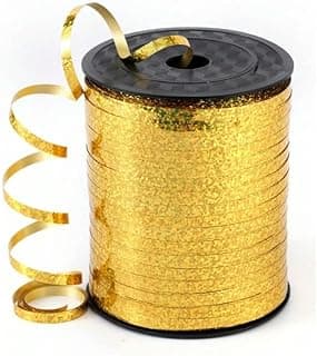Fitilho Metalizado Holográfico 200m para Decoração de Festas, Presentes e Balões – Cores Vibrantes, Brilho Intenso, Resistente e Versátil (DOURADO)