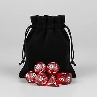 KIt 7 Dados Rpg de Mesa Vermelho Translúcido Transparente D4 D6 D8 D10 D10% D12 D20 Boardgame + Bolsa Veludo