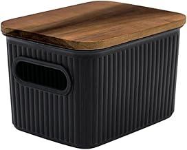 Oikos - Caixa Organizadora 1,5L com Tampa de Madeira Acácia Preta