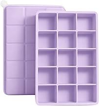 SYMEON Forma de Gelo Silicone Com Tampa Livre de BPA Flexivel 15 Cubos de 27ml Cada Prática Resistente e Reutilizável Forma Para Papinha Gelatina Frutas (LILAS)