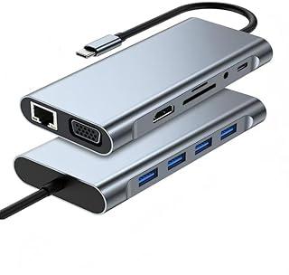 Estação de Ancoragem USB C Hub 11 em 1, Estação de Ancoragem para Laptop, com HDMI Ethernet USB 2.0 USB 3.0 Leitor de Cartão SD/TF, Adaptador Hub, Hub adaptador USB-C 11 em 1