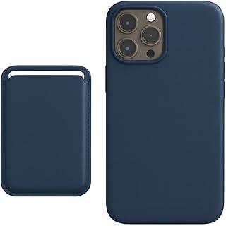 Kit Case Capinha Capa Couro Premium Bordas Elevadas e Carteira Porta-cartão Magnético com proteção Anti Clonagem Para iPhone (Azul, iPhone 17)