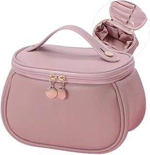 Necessaire de Maquiagem e Cosméticos para Viagem - Organizador Compacto com Divisórias - Bolsa de Couro Sintético Feminina - Estojo de Beleza Portátil - Organizador de Maquiagem - UpShop (Rosa)