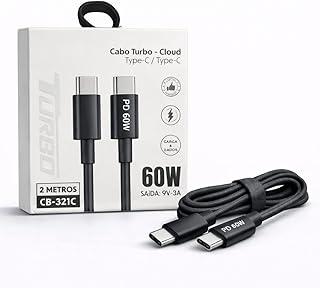 Cabo USB-C Turbo 60W 2 Metros – Carregamento Rápido Power Delivery – Compatível com Smartphones, Tablets e NOTEBOOKS USB-C