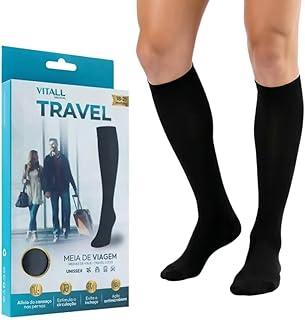 Meia Viagem de Avião Evita Trombose 3/4 Vitall Travel Média Compressão 18-21 mmHg Com Ponteira Preta Unissex
