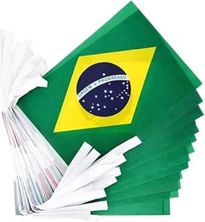 Varal Bandeiras Brasil Poliéster 24x18cm 6m Copa do Mundo Decoração Bandeirinhas Festiva Verde Amarelo Azul