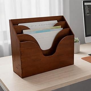 Organizador de Arquivos e Documentos A4 em MDF com 3 Divisórias, Porta Revistas para Mesa e Parede, 32x21x17cm (Madeira)