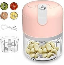 Mini Processador de Alimentos Recarregável USB 3 Lâminas Elétrico Bivolt Lavável 250ml Sem Fio Tritura Alho Pimenta Cebola Frutas Legumes Cor: Rosa