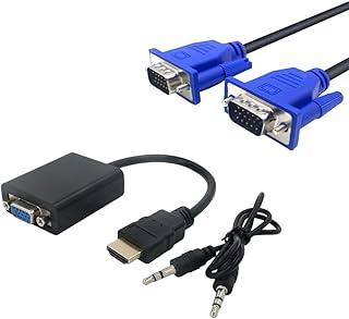 Kit Cabo Adaptador Conversor HDMI Para VGA Com Saída P2 de Áudio + Cabo VGA 1,5m [KRV Magazine]